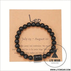 Natural stone beaded tiger eye picture stone bracelet zodiac bracelet - leo (with card)