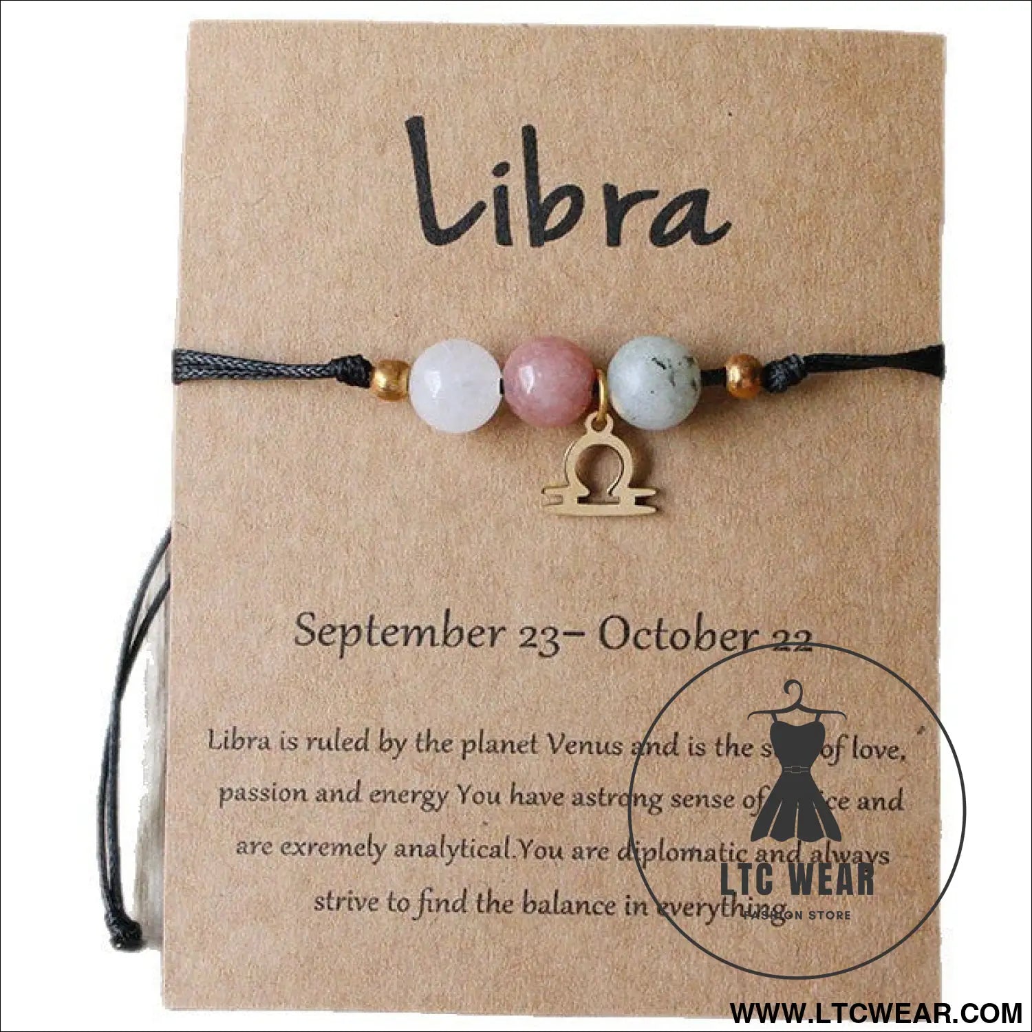 Natural stone beaded tiger eye picture stone bracelet zodiac bracelet - libra (card style)
