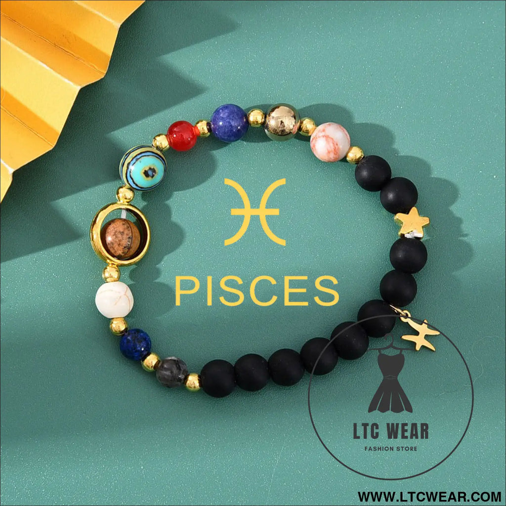 Natural stone beaded tiger eye picture stone bracelet zodiac bracelet - pisces