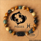 Natural stone beaded tiger eye picture stone bracelet zodiac bracelet - pisces (feb 19 - mar 20) with card