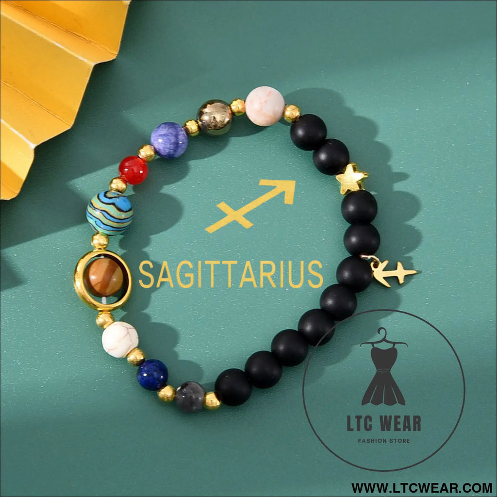 Natural stone beaded tiger eye picture stone bracelet zodiac bracelet - sagittarius