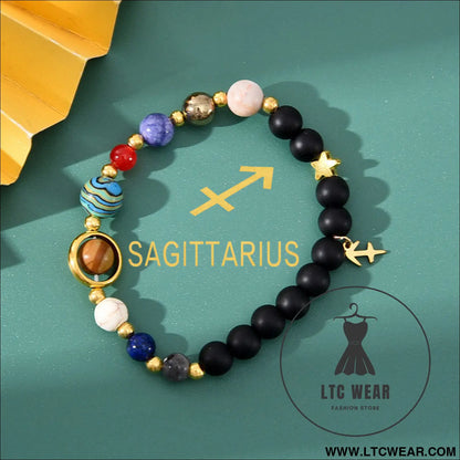 Natural stone beaded tiger eye picture stone bracelet zodiac bracelet - sagittarius