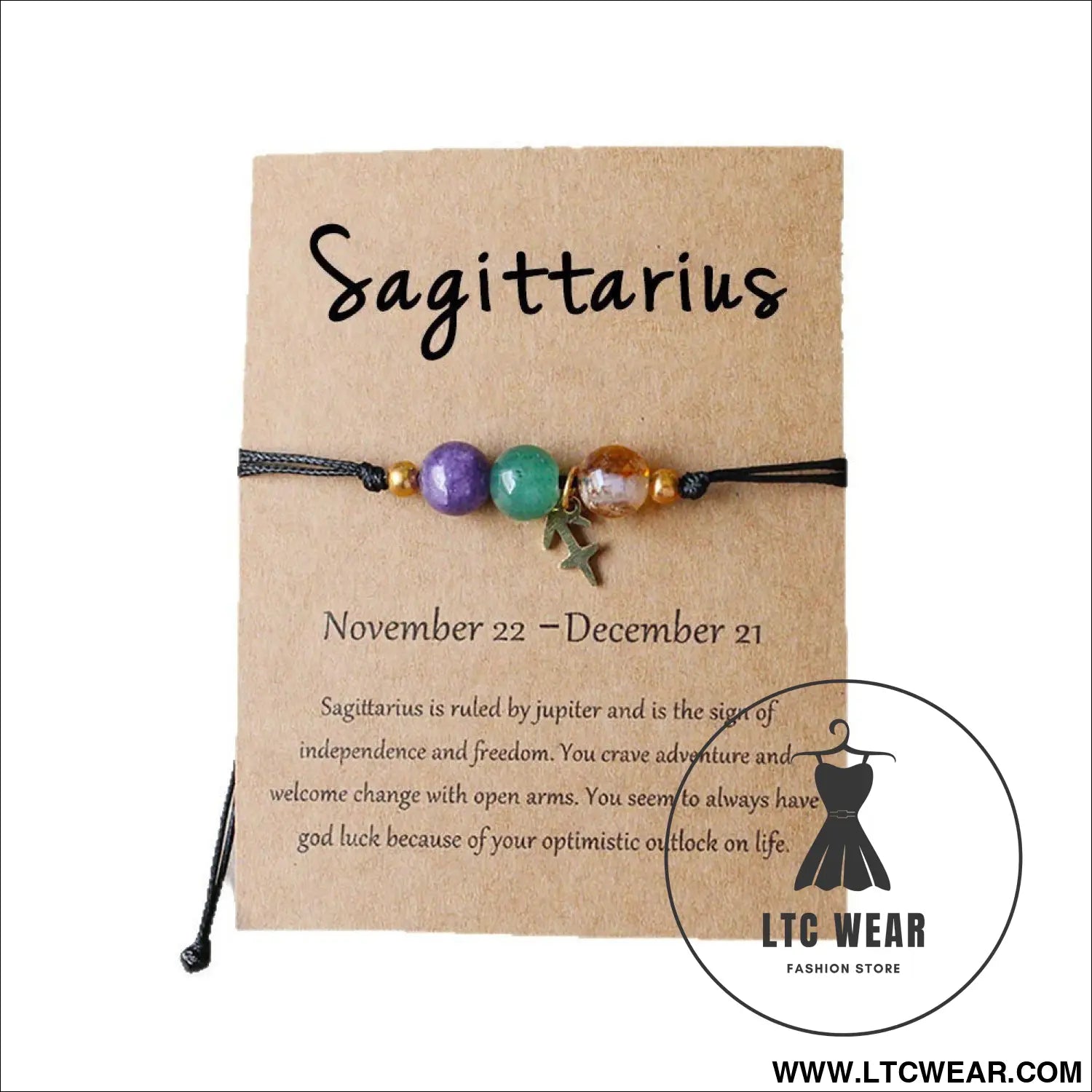 Natural stone beaded tiger eye picture stone bracelet zodiac bracelet - sagittarius (card style)