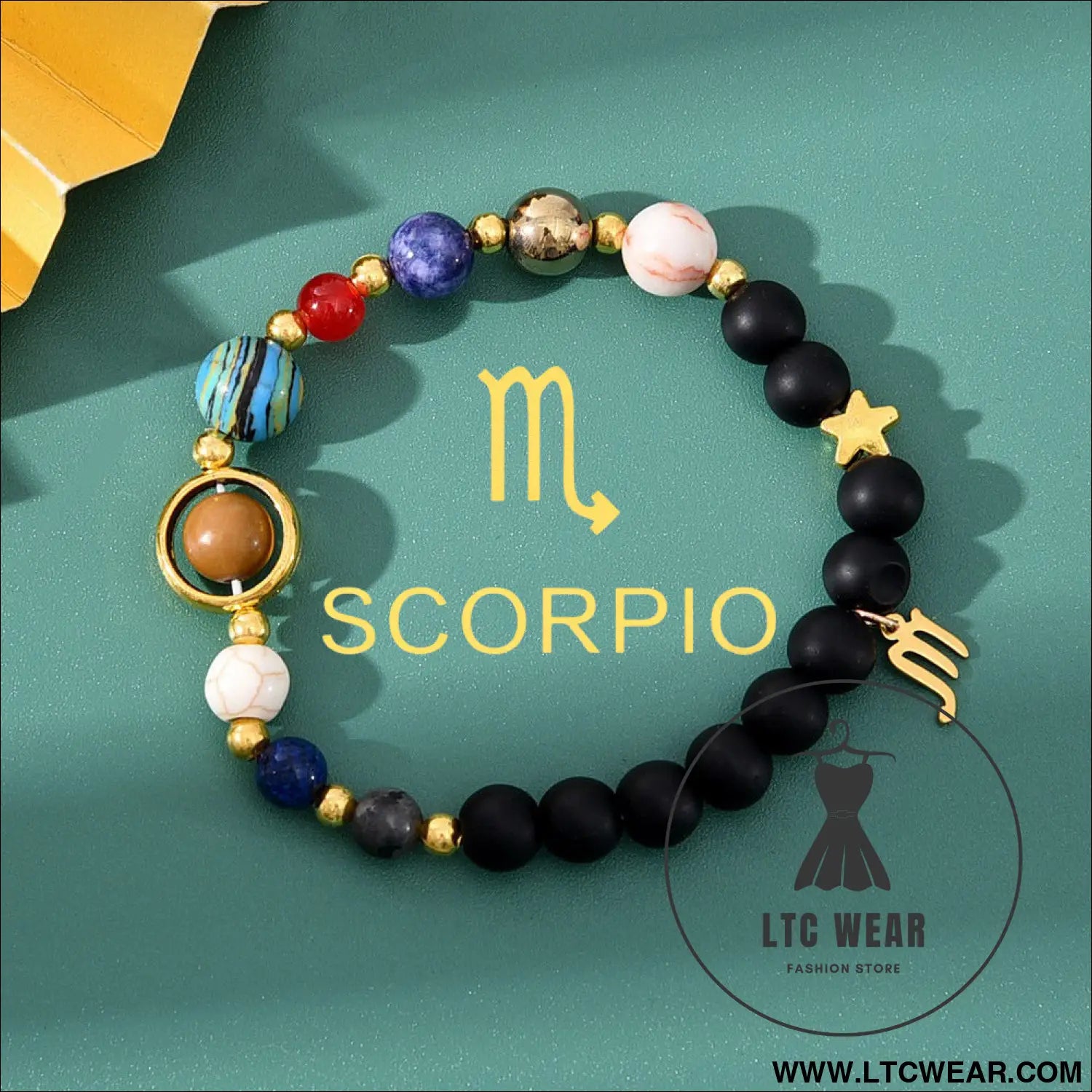 Natural stone beaded tiger eye picture stone bracelet zodiac bracelet - scorpio
