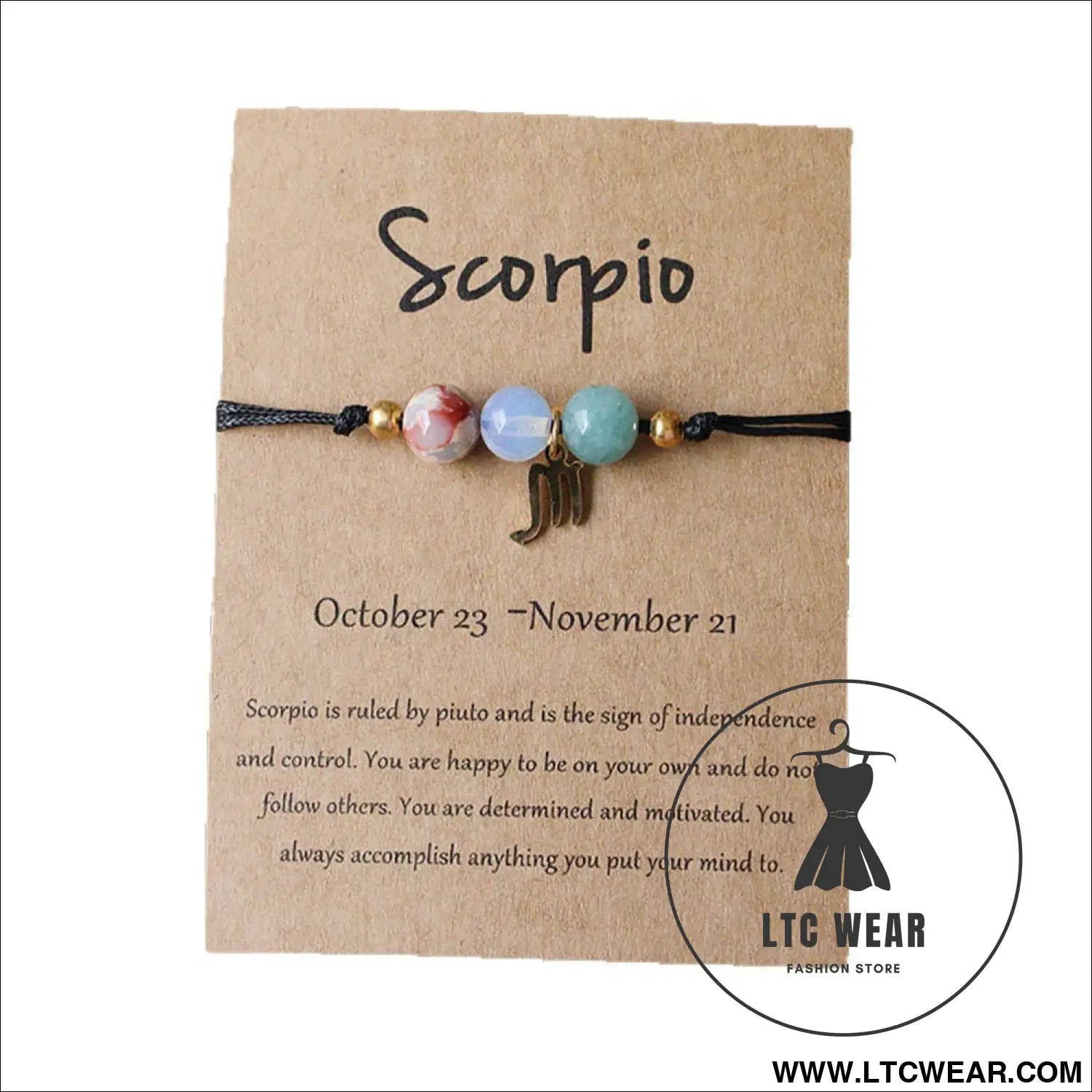 Natural stone beaded tiger eye picture stone bracelet zodiac bracelet - scorpio (card design)
