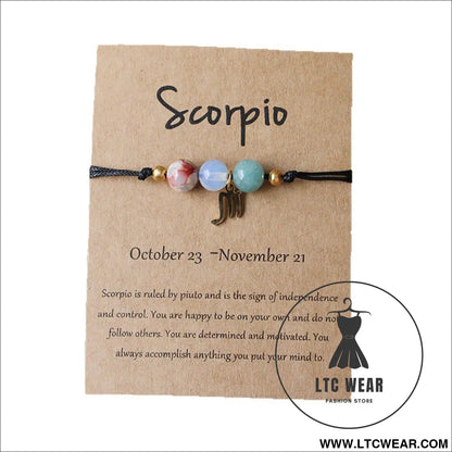Natural stone beaded tiger eye picture stone bracelet zodiac bracelet - scorpio (card design)