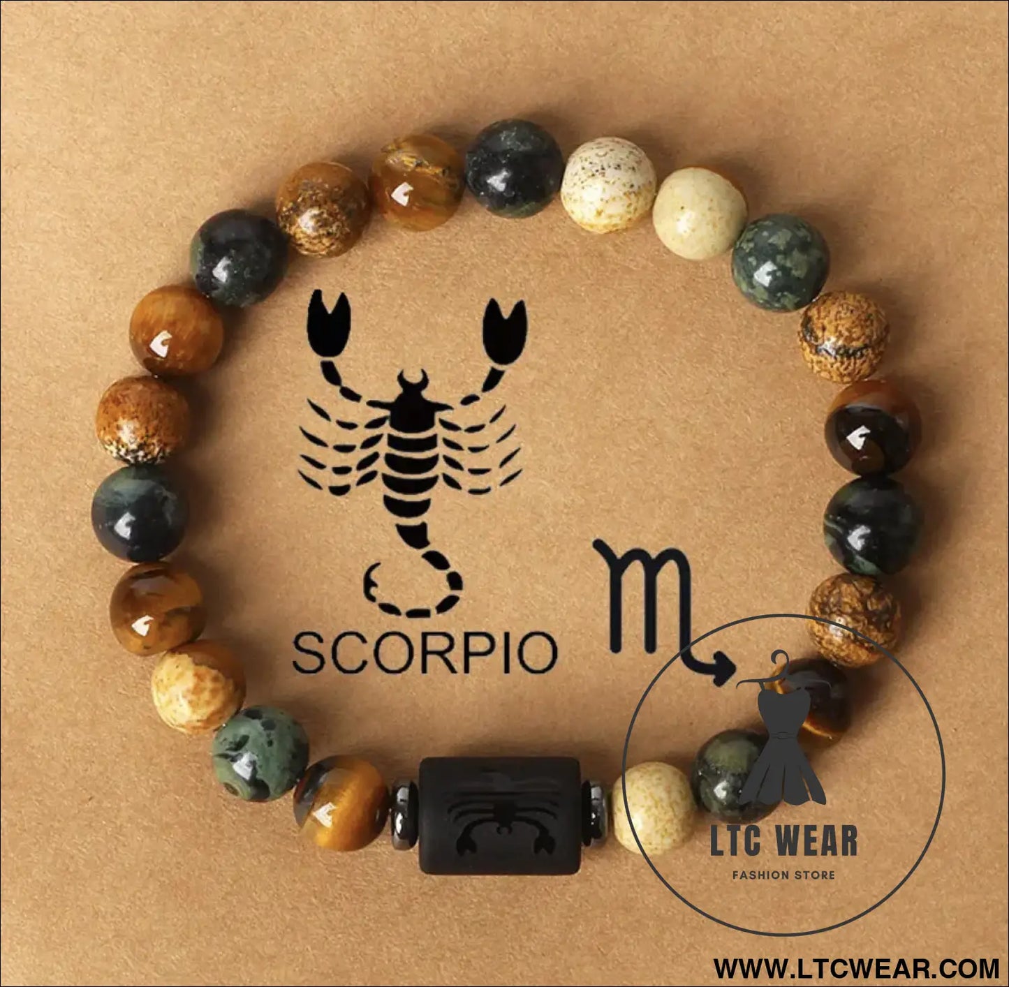 Natural stone beaded tiger eye picture stone bracelet zodiac bracelet - scorpio (oct 24 - nov 22) with card