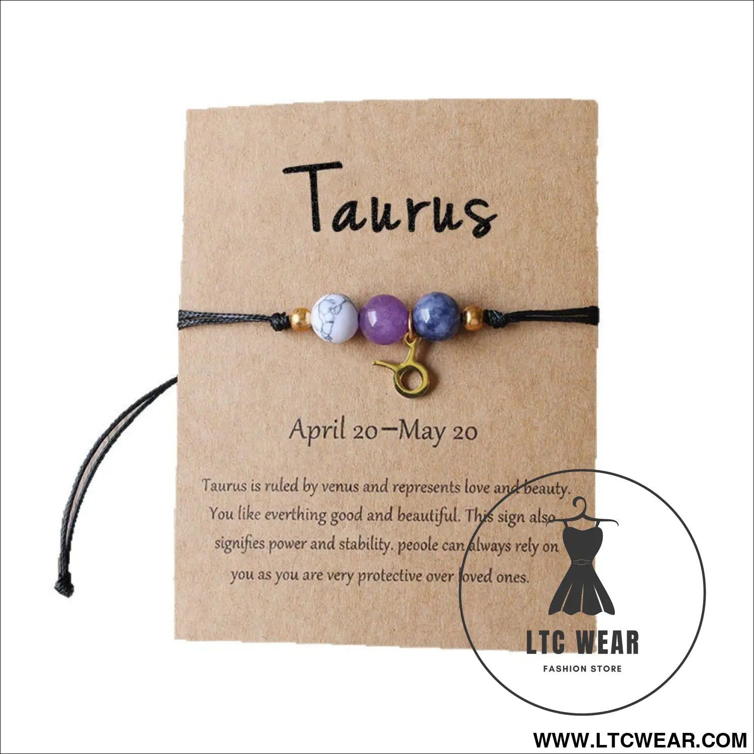 Natural stone beaded tiger eye picture stone bracelet zodiac bracelet - taurus (card style)
