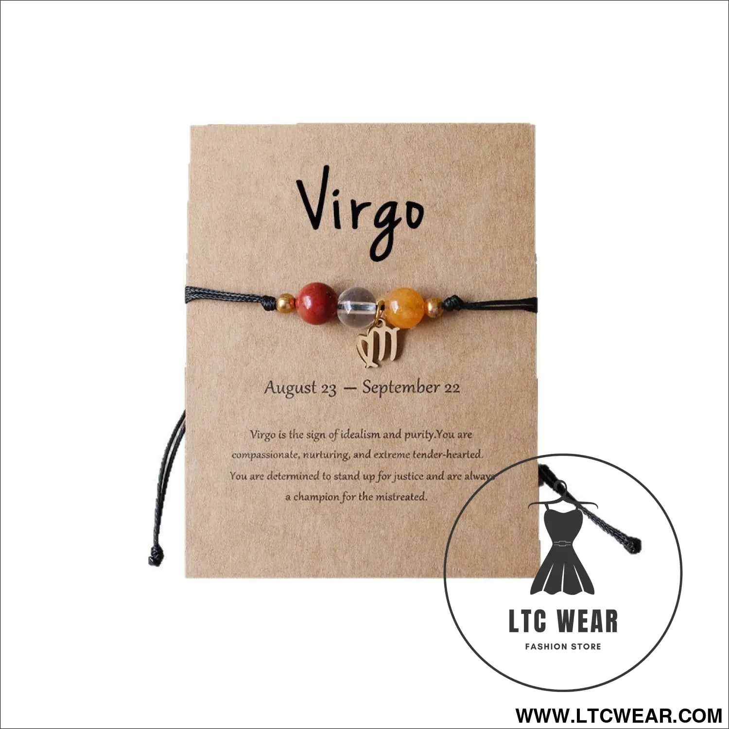 Natural stone beaded tiger eye picture stone bracelet zodiac bracelet - virgo (card style)