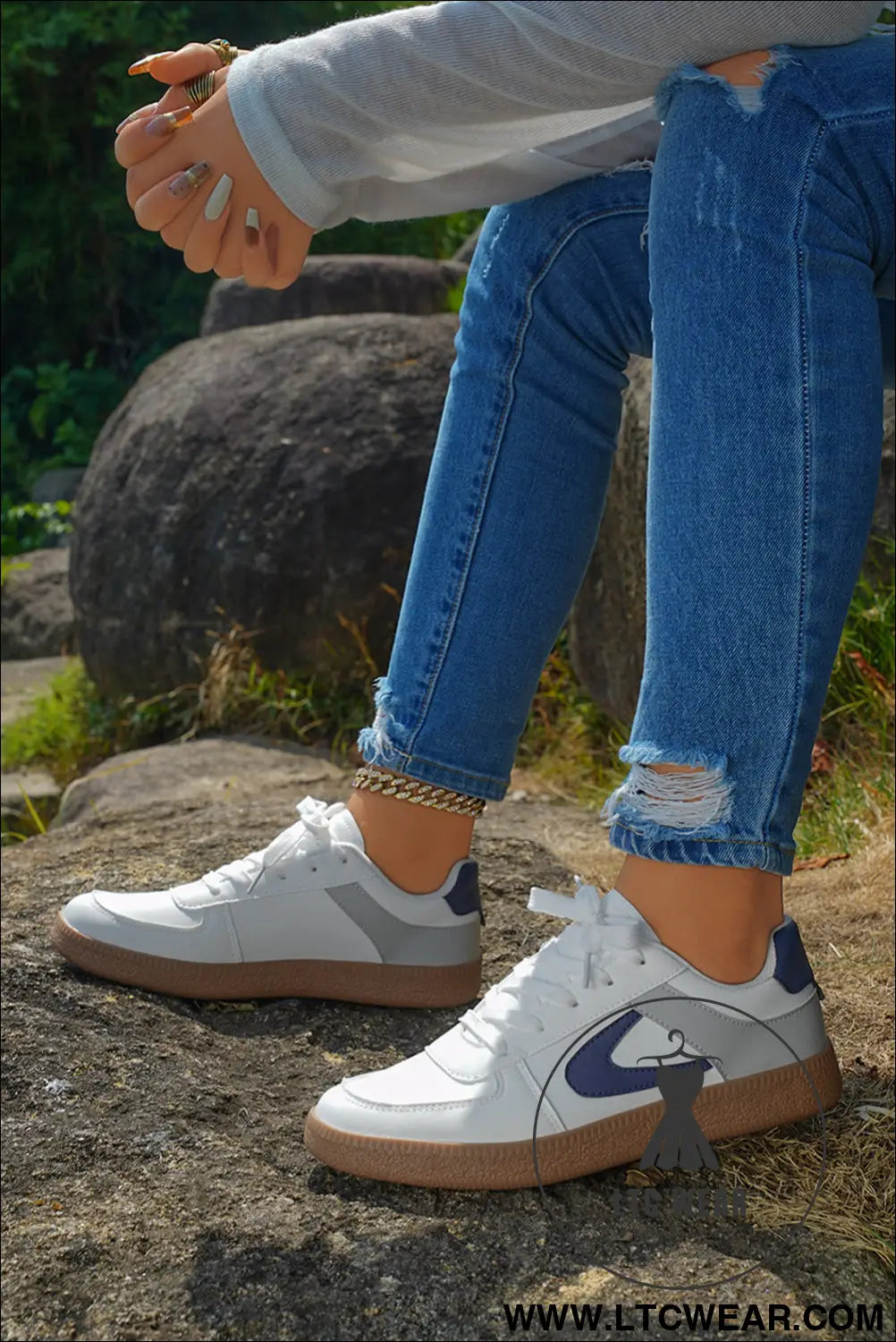 Navy blue pu leather lace up sneakers - womens shoes