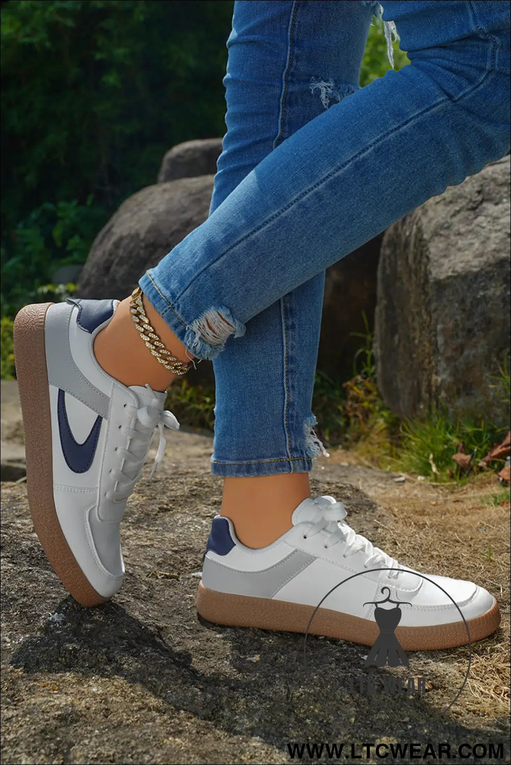 Navy blue pu leather lace up sneakers - womens shoes