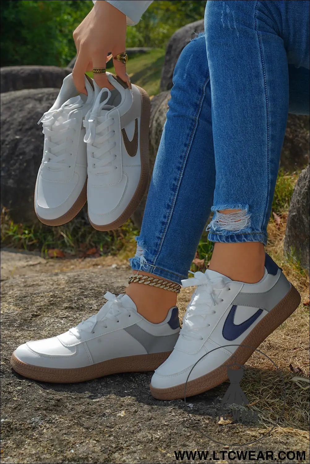 Navy blue pu leather lace up sneakers - womens shoes