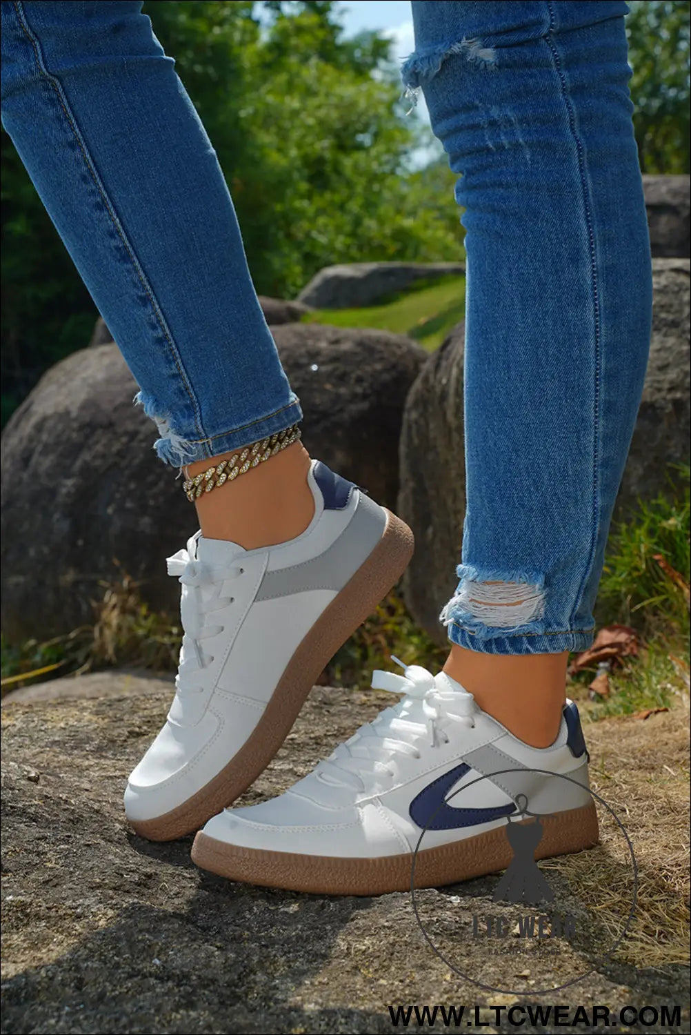 Navy blue pu leather lace up sneakers - womens shoes