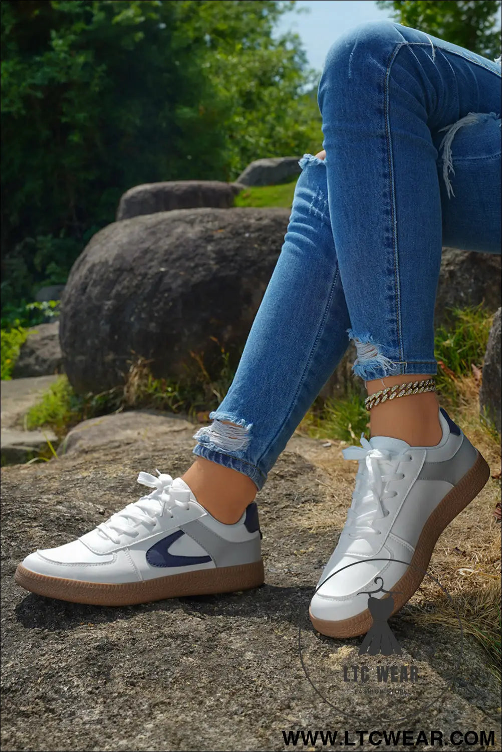 Navy blue pu leather lace up sneakers - womens shoes