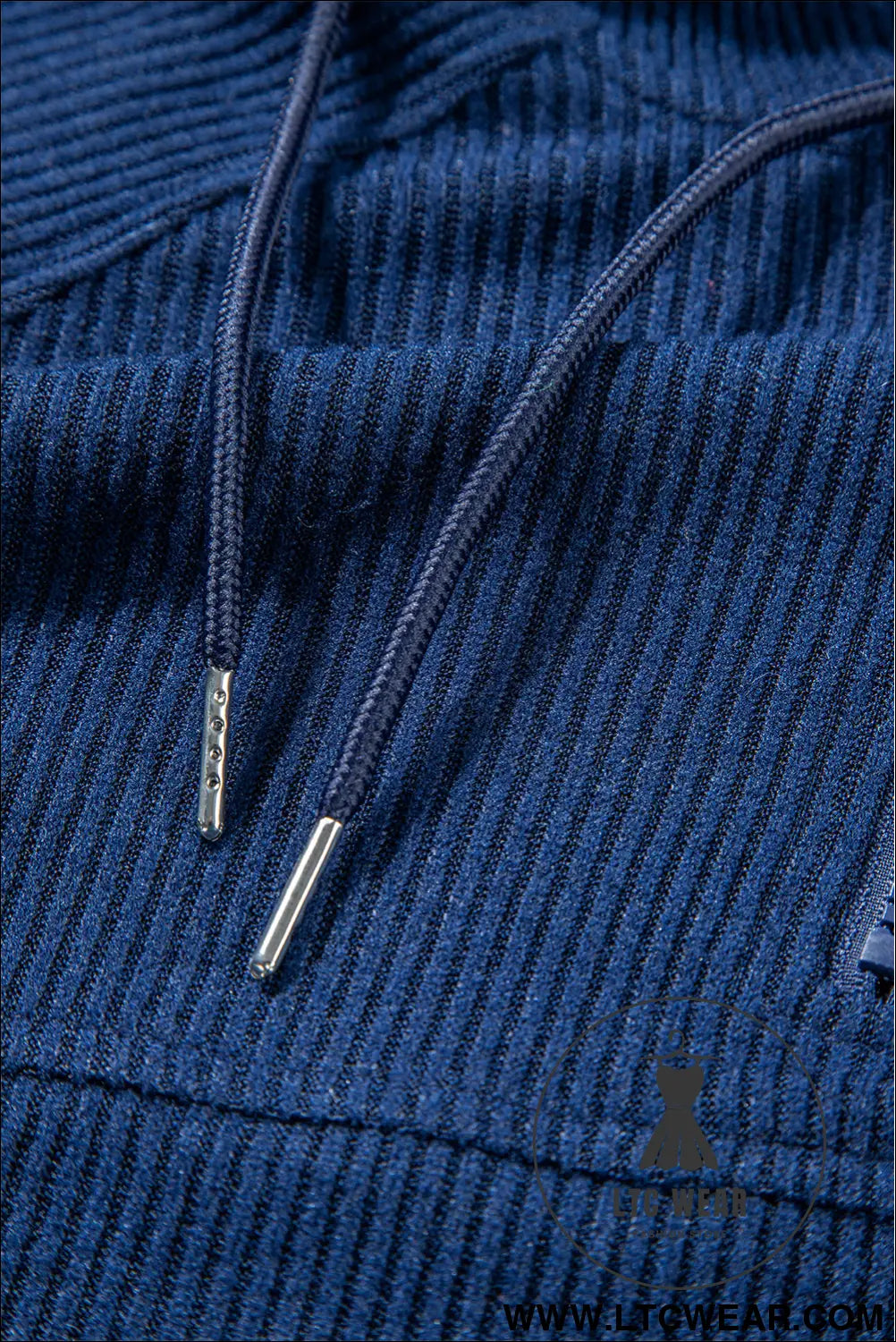Navy blue ribbed knit cropped hoodie and drawstring joggers set - activewear sets