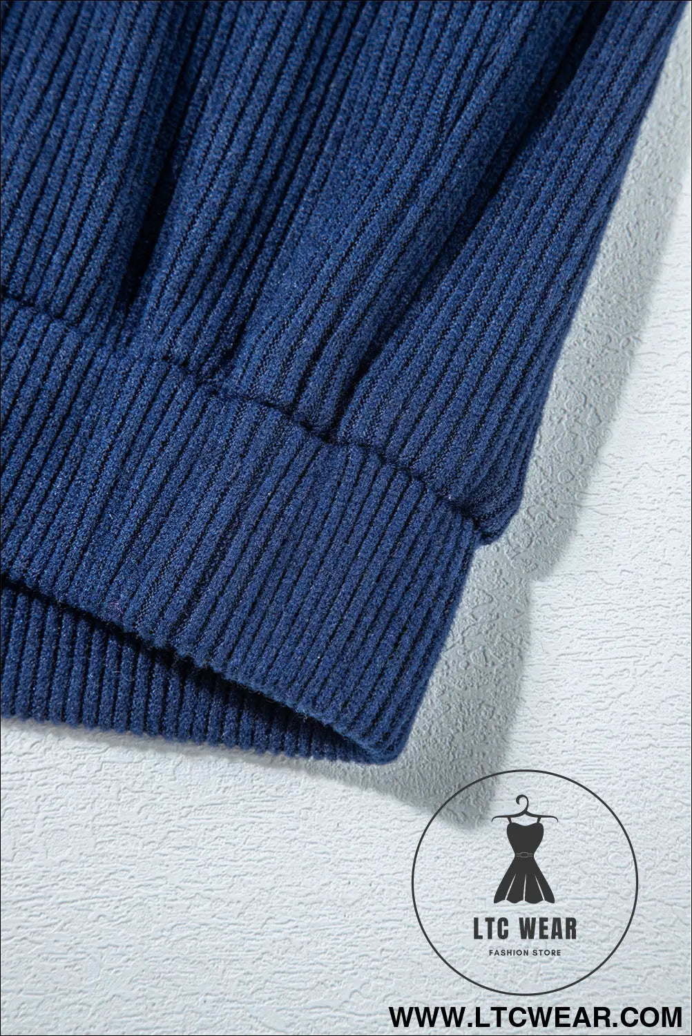 Navy blue ribbed knit cropped hoodie and drawstring joggers set - activewear sets