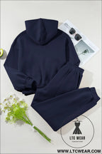 Navy blue solid exposed seams hoodie and joggers activewear set - activewear sets