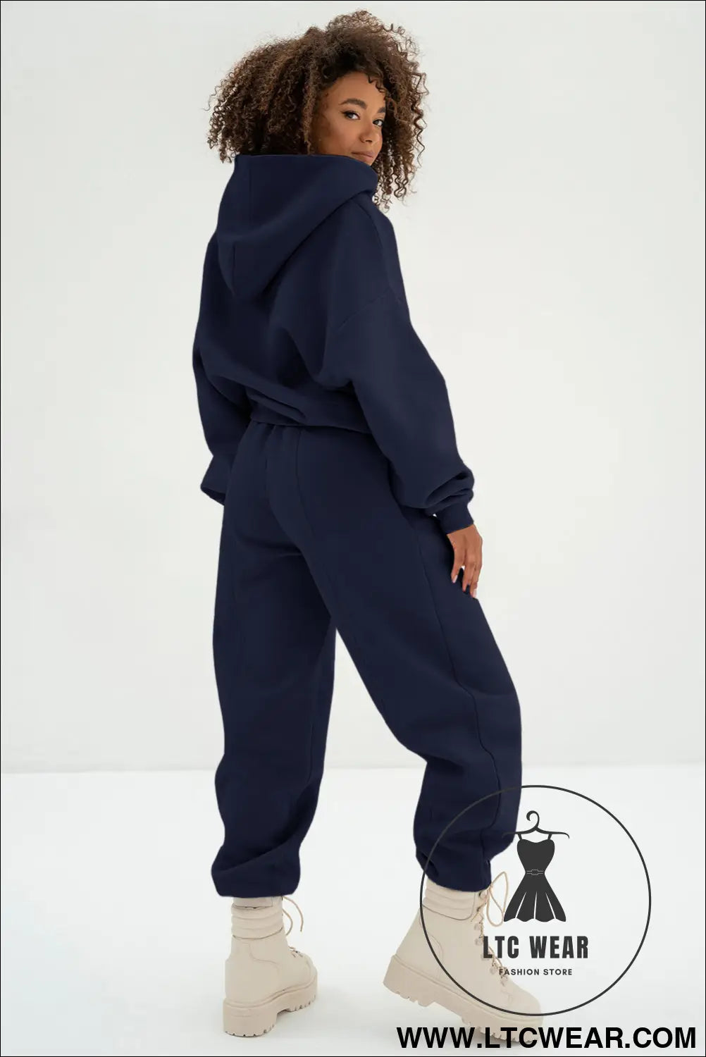 Navy blue solid exposed seams hoodie and joggers activewear set - activewear sets