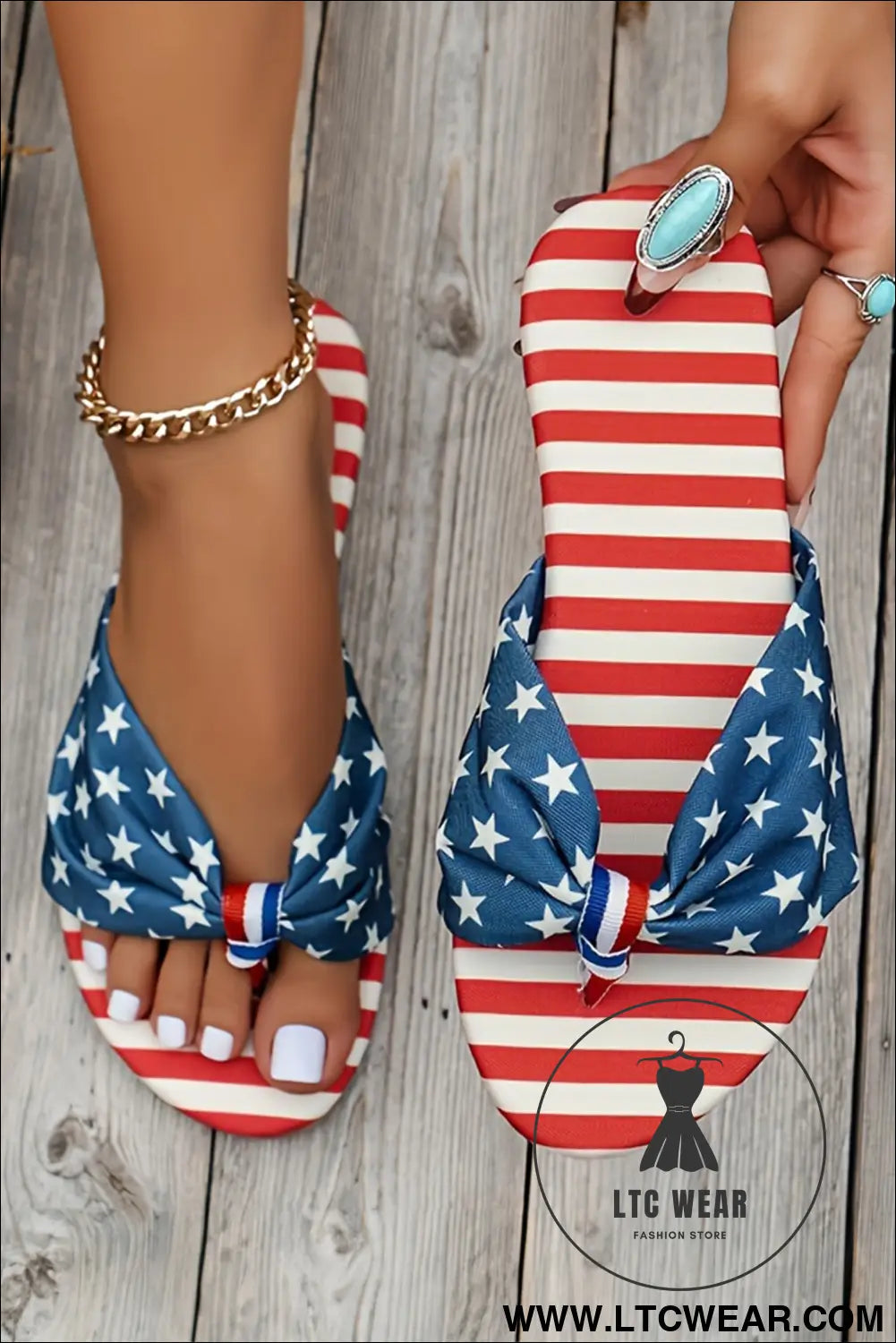 Navy Blue Stars and Stripes Cute Bow Knot Flat Slippers - L.T.C Wear Online Fashion Store