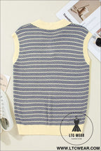 Navy stripe contrast trim sleeveless polo collar sweater - sweater vests