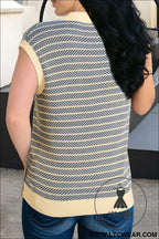 Navy stripe contrast trim sleeveless polo collar sweater - sweater vests