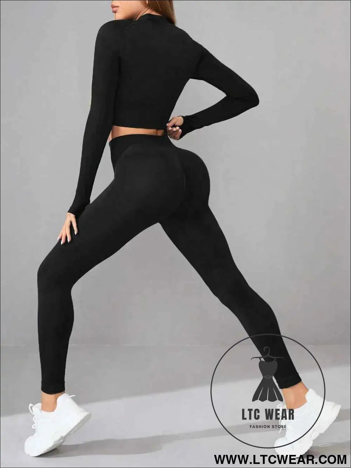 Neck Long Sleeve Top and Leggings Active Set