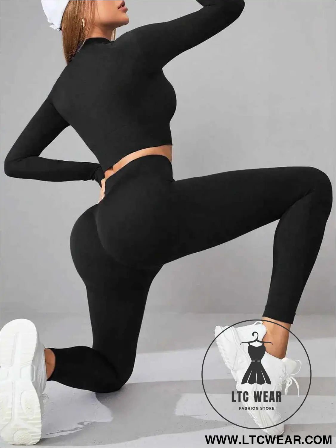 Neck Long Sleeve Top and Leggings Active Set