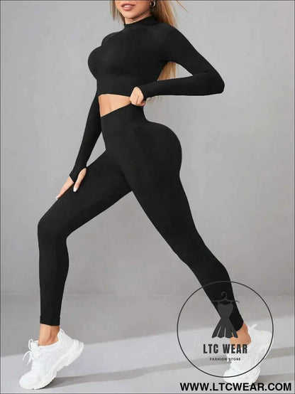 Neck Long Sleeve Top and Leggings Active Set