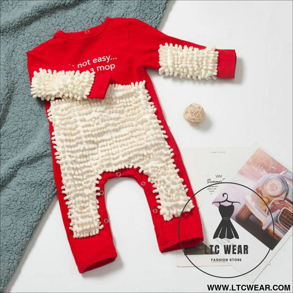 New baby crawling clothes baby mopping crawling clothes english long sleeve one-piece clothes - red + beige / 73cm