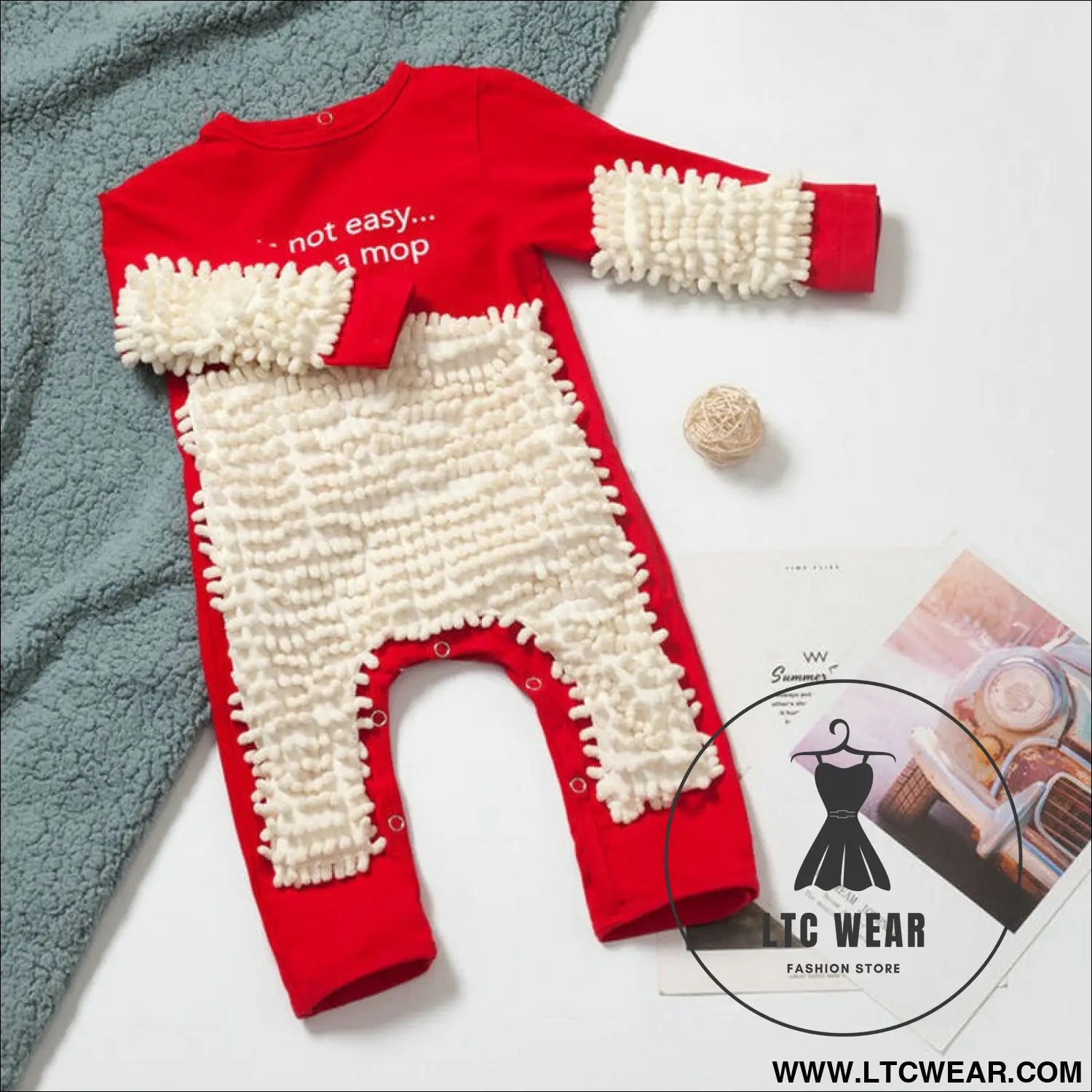 New baby crawling clothes baby mopping crawling clothes english long sleeve one-piece clothes - red + beige / 73cm