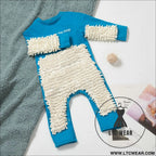 New baby crawling clothes baby mopping crawling clothes english long sleeve one-piece clothes - royal blue + beige