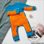 New baby crawling clothes baby mopping crawling clothes english long sleeve one-piece clothes - royal blue + orange