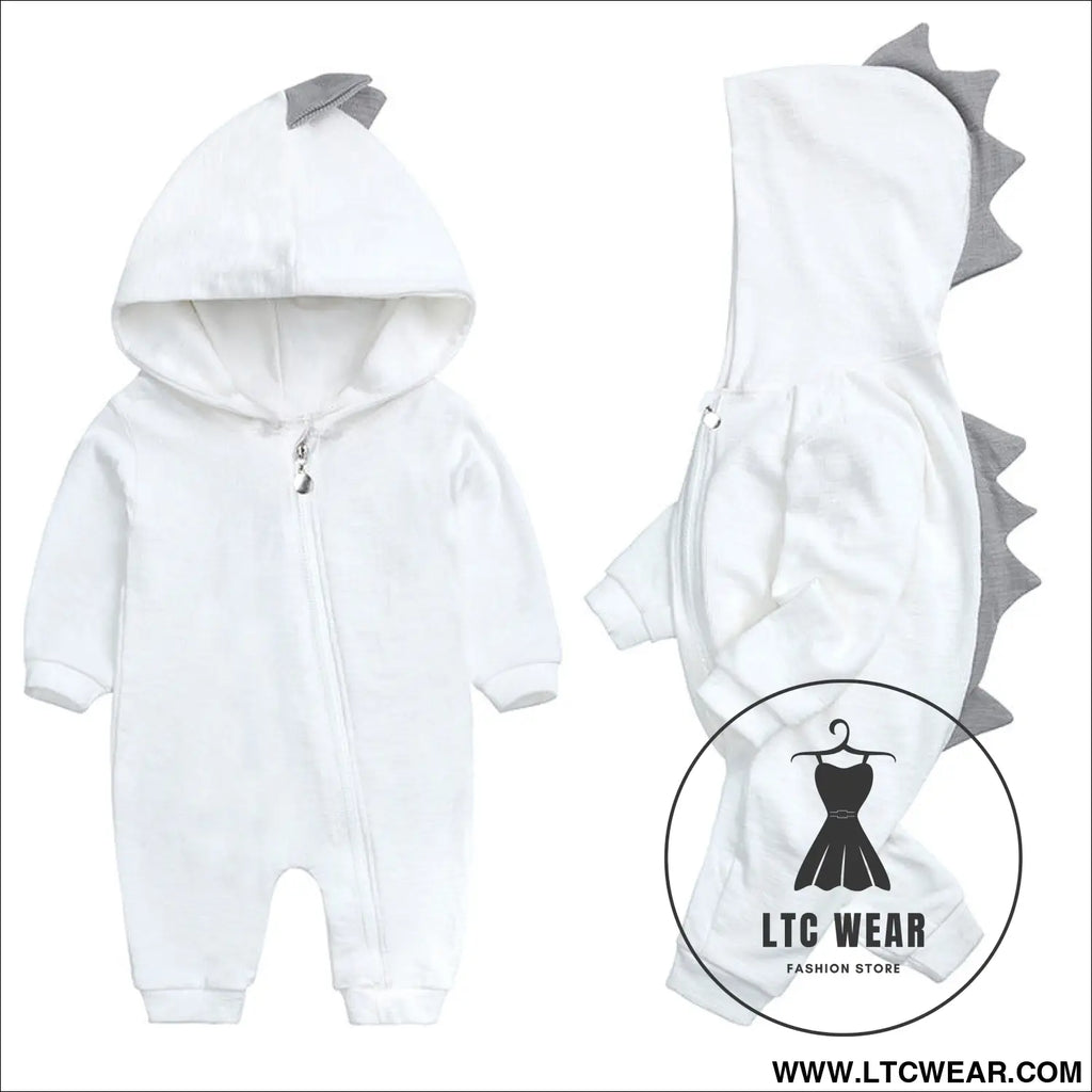 New baby dinosaur hooded cotton jumpsuit for men and women baby long-sleeved romper baby jumpsuit - hy2946w white / 59