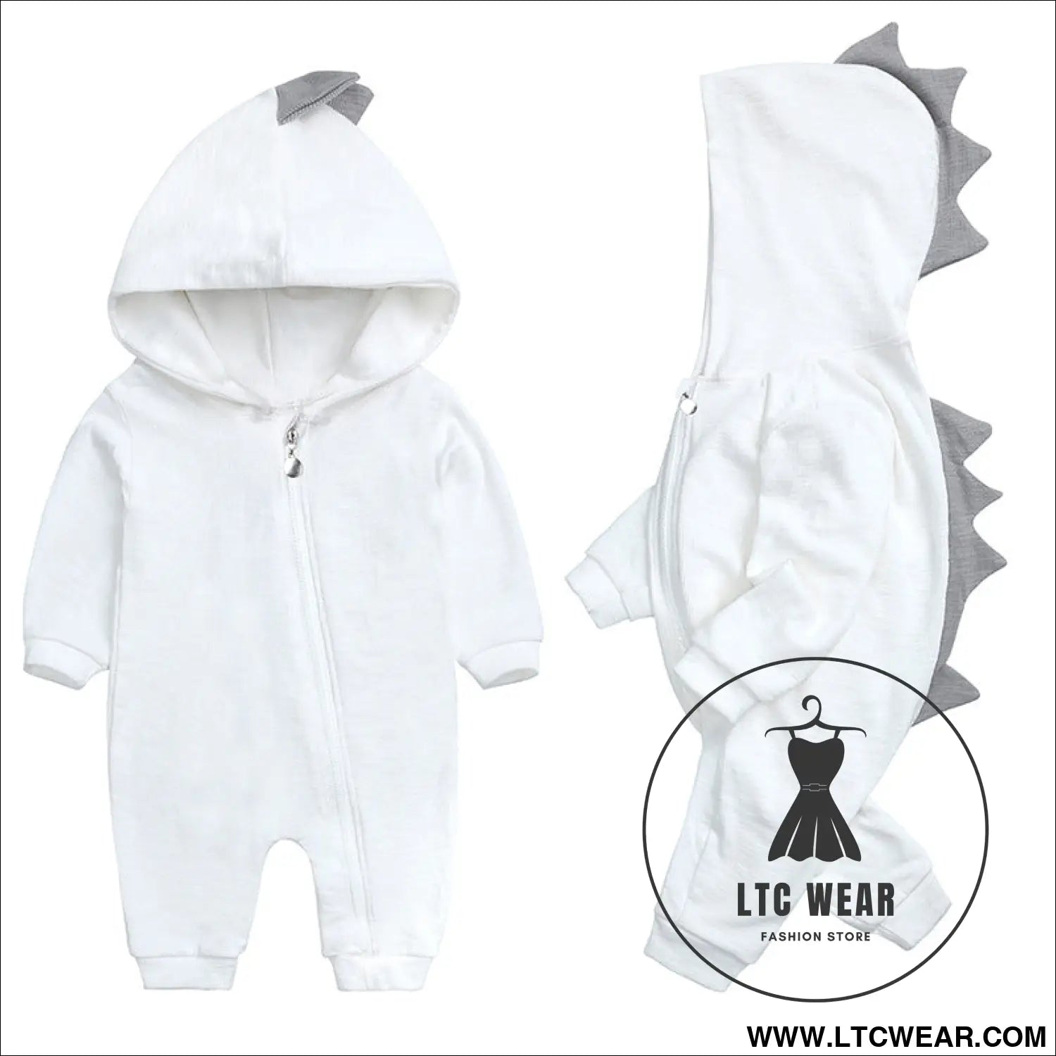 New baby dinosaur hooded cotton jumpsuit for men and women baby long-sleeved romper baby jumpsuit - hy2946w white / 59