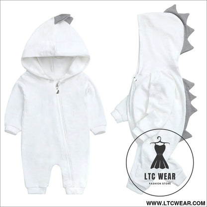 New baby dinosaur hooded cotton jumpsuit for men and women baby long-sleeved romper baby jumpsuit - hy2946w white / 59