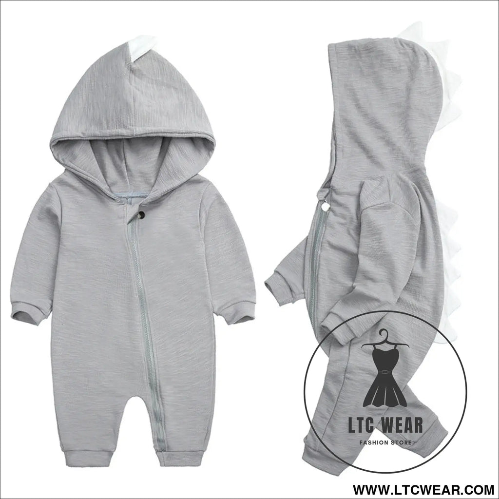 New baby dinosaur hooded cotton jumpsuit for men and women baby long-sleeved romper baby jumpsuit - hy2946a grey / 59