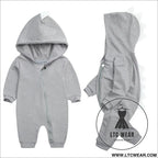 New baby dinosaur hooded cotton jumpsuit for men and women baby long-sleeved romper baby jumpsuit - hy2946a grey / 59