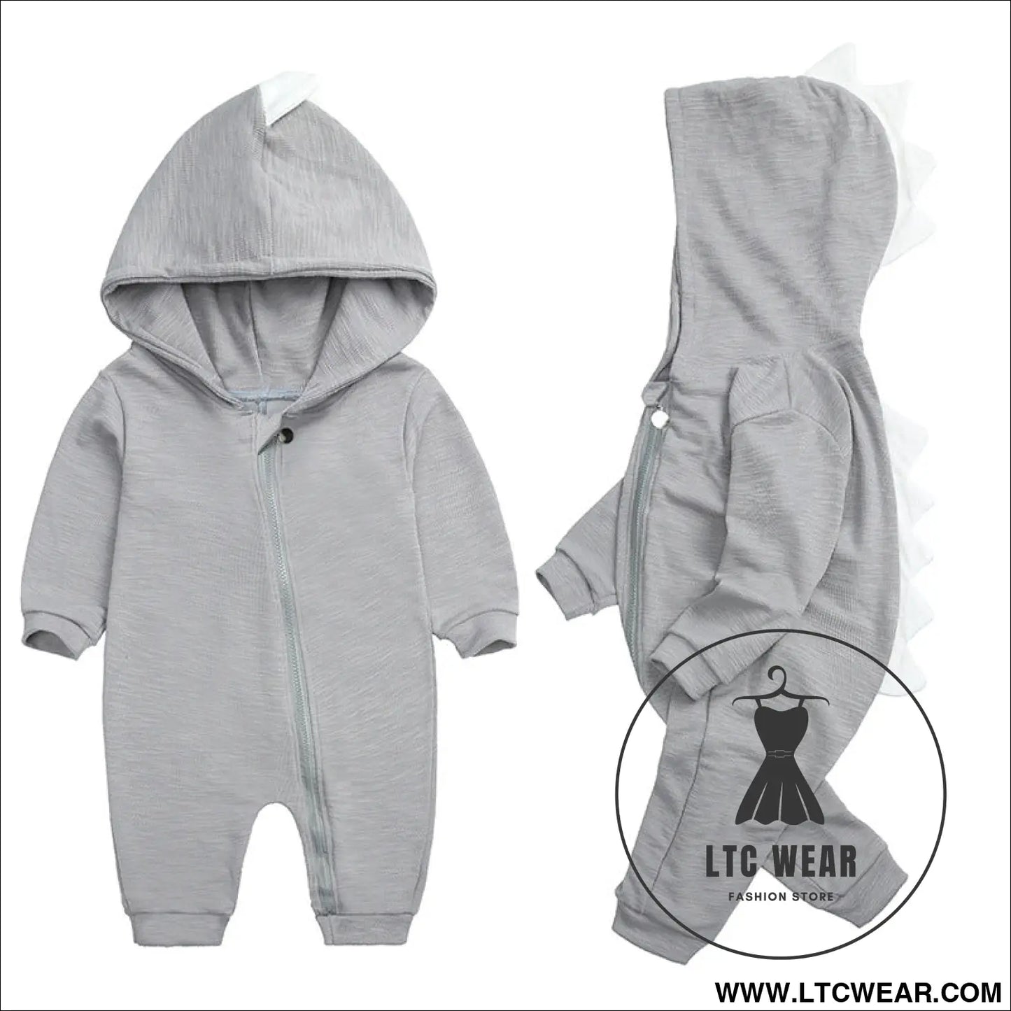 New baby dinosaur hooded cotton jumpsuit for men and women baby long-sleeved romper baby jumpsuit - hy2946a grey / 59