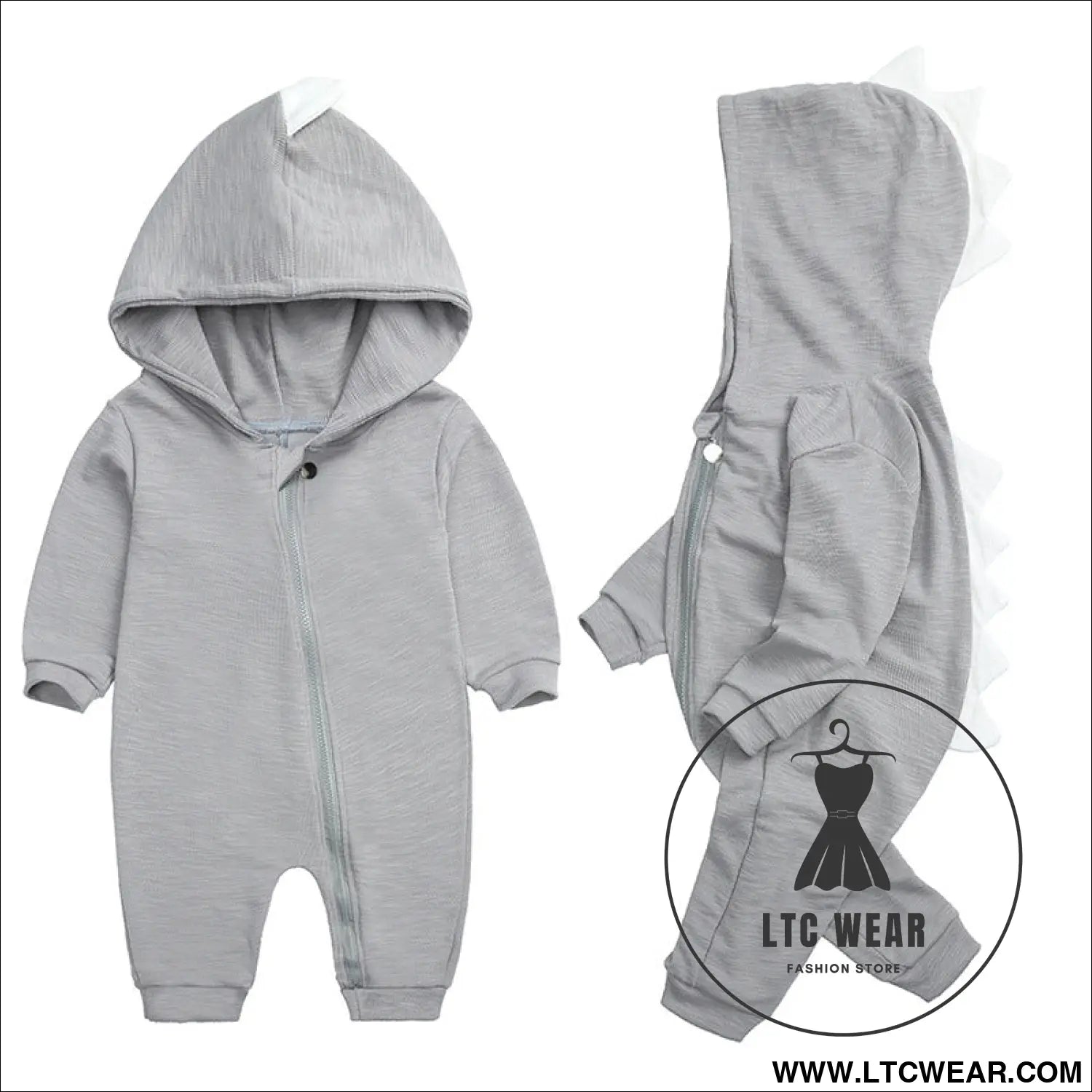 New baby dinosaur hooded cotton jumpsuit for men and women baby long-sleeved romper baby jumpsuit - hy2946a grey / 59