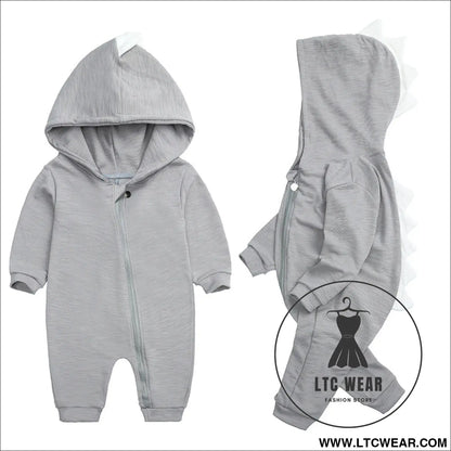 New baby dinosaur hooded cotton jumpsuit for men and women baby long-sleeved romper baby jumpsuit - hy2946a grey / 59