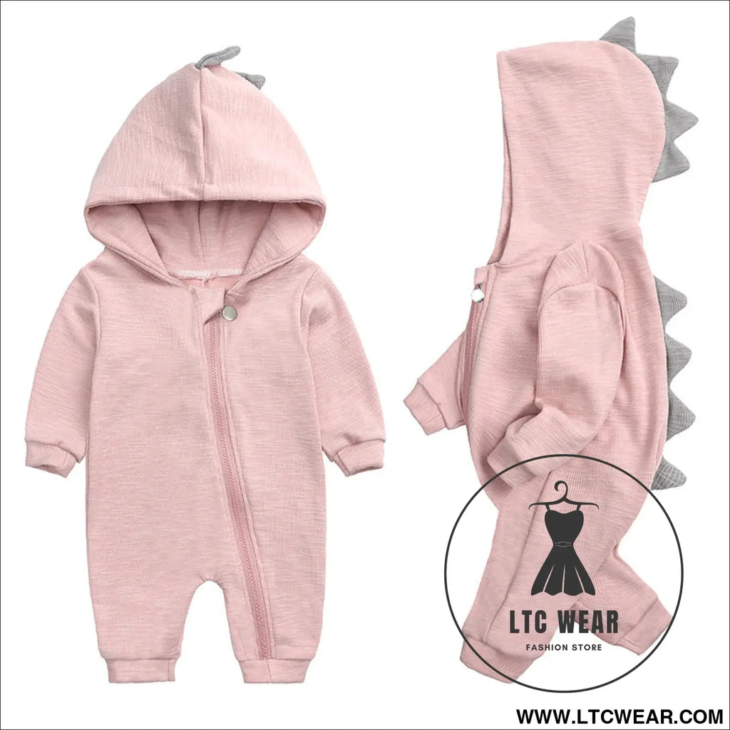 New baby dinosaur hooded cotton jumpsuit for men and women baby long-sleeved romper baby jumpsuit - hy2946p pink / 59