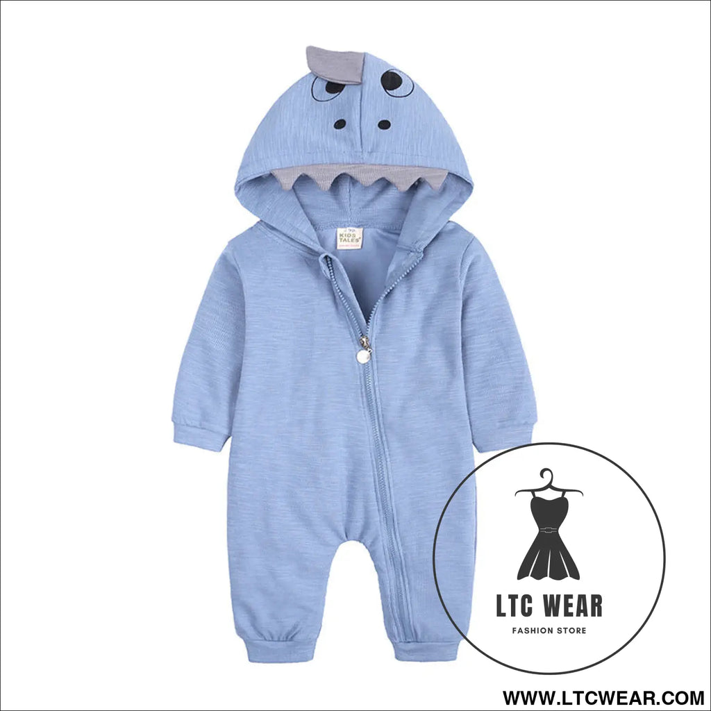 New baby dinosaur hooded cotton jumpsuit for men and women baby long-sleeved romper baby jumpsuit - hy2986b shark blue