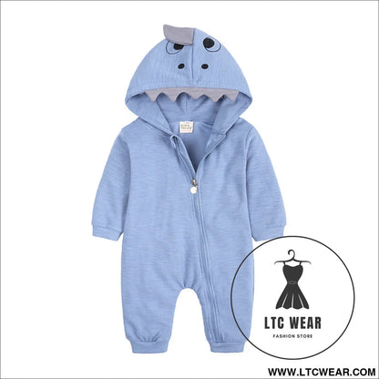 New baby dinosaur hooded cotton jumpsuit for men and women baby long-sleeved romper baby jumpsuit - hy2986b shark blue