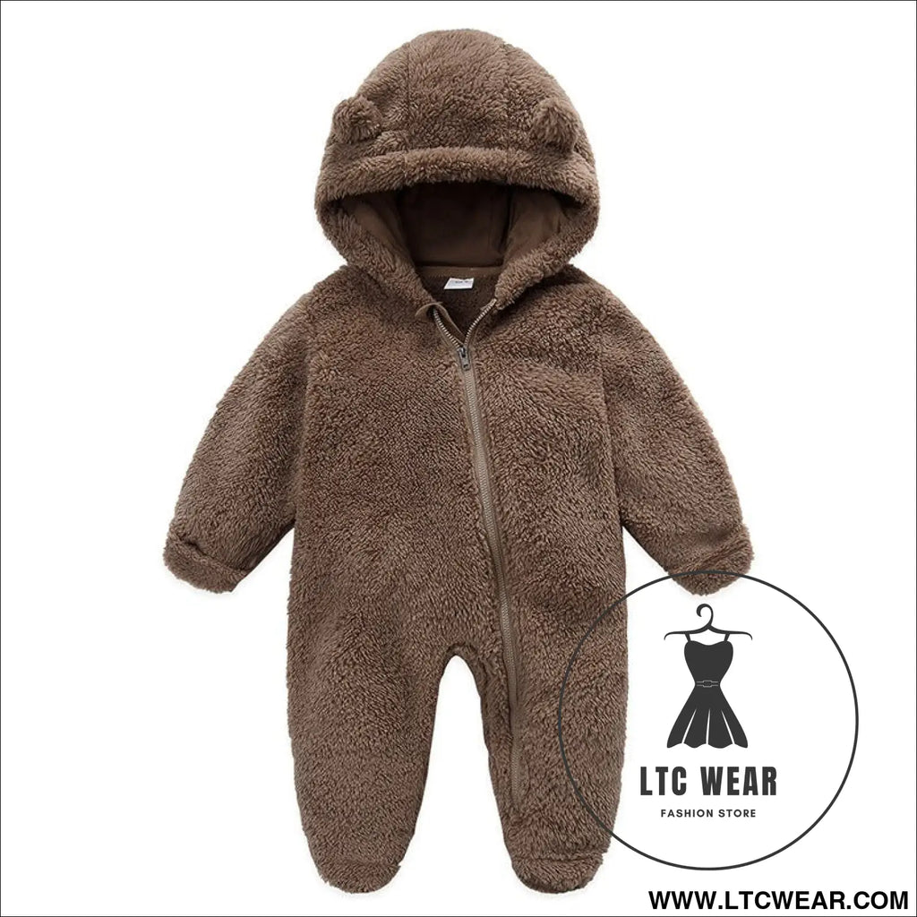 New baby open bag handbag feet flannel autumn winter one-piece crawling suit - brown / 3m