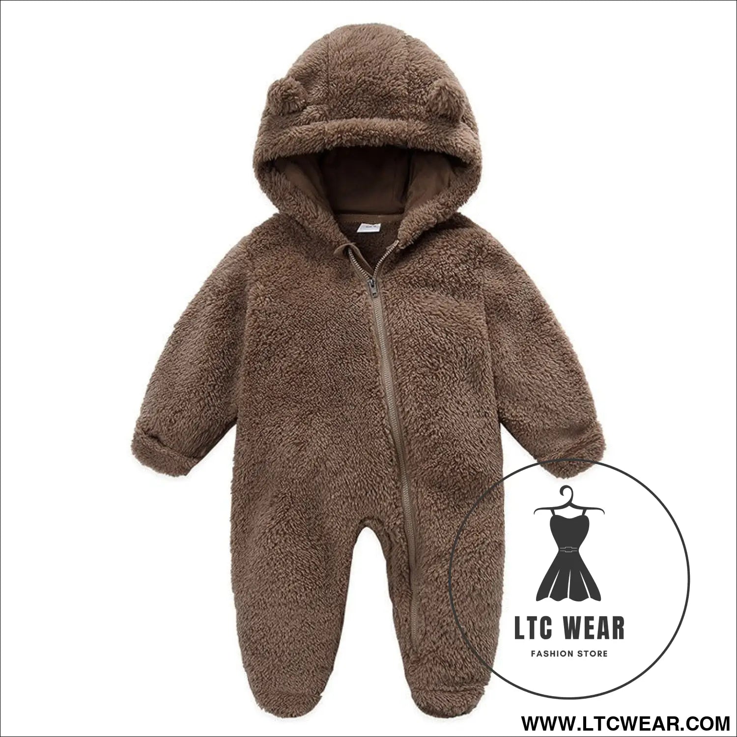 New baby open bag handbag feet flannel autumn winter one-piece crawling suit - brown / 3m