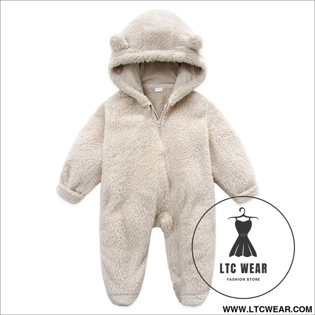New baby open bag handbag feet flannel autumn winter one-piece crawling suit - beige / 3m