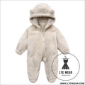 New baby open bag handbag feet flannel autumn winter one-piece crawling suit - beige / 3m