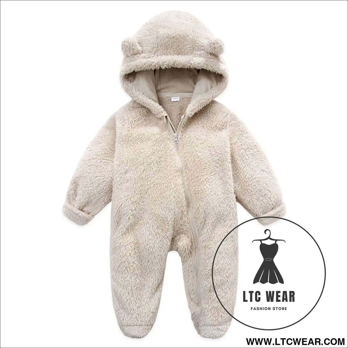 New baby open bag handbag feet flannel autumn winter one-piece crawling suit - beige / 3m
