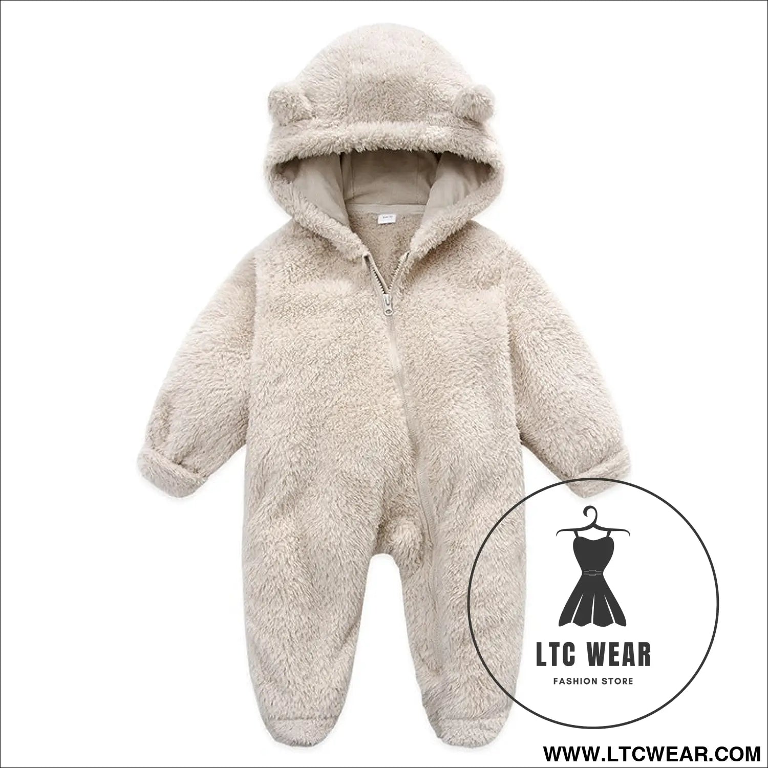 New baby open bag handbag feet flannel autumn winter one-piece crawling suit - beige / 3m