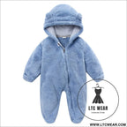 New baby open bag handbag feet flannel autumn winter one-piece crawling suit - light blue / 3m